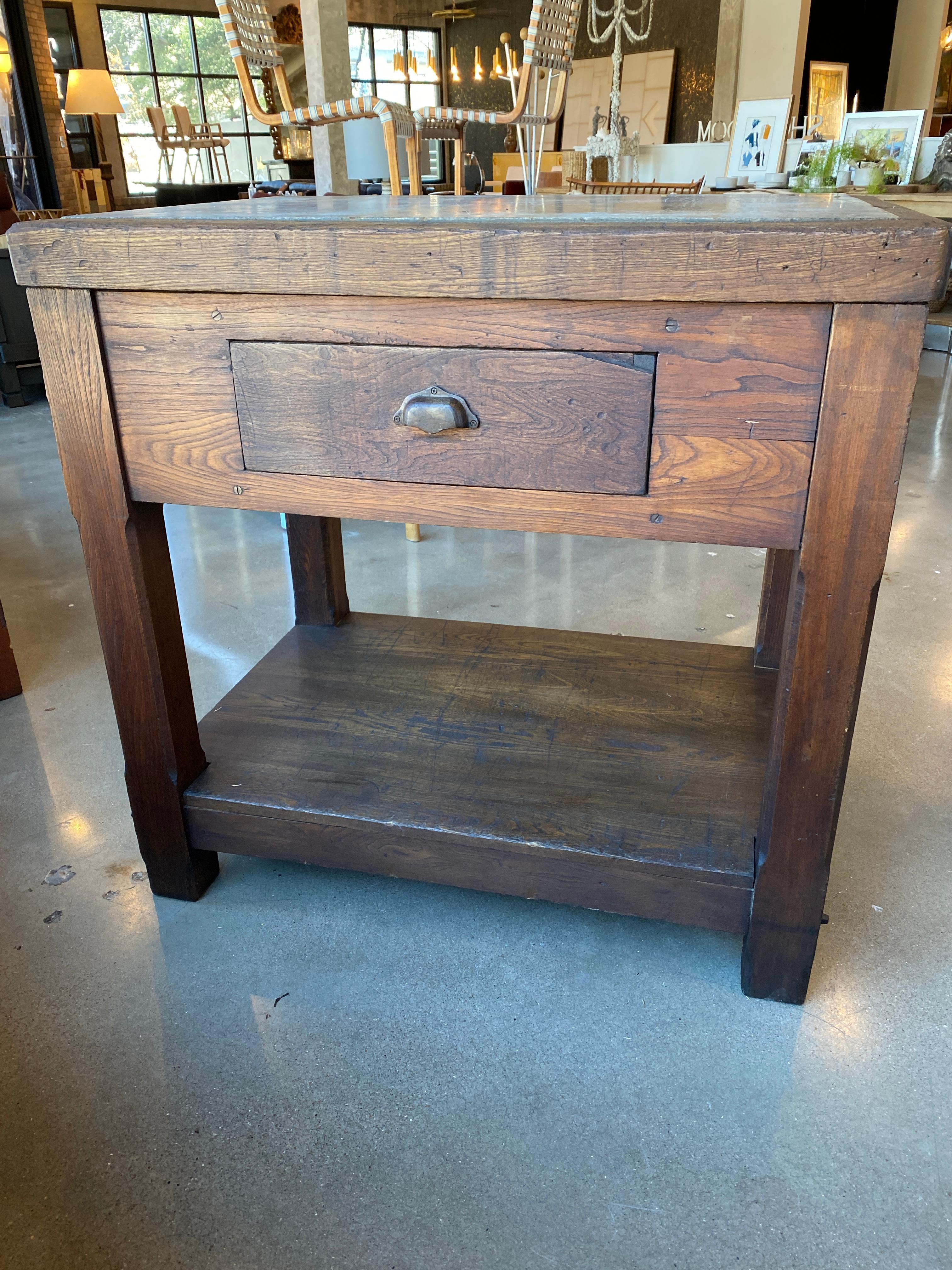 Industrial 19th Century Work Table in Oak and Soapstone