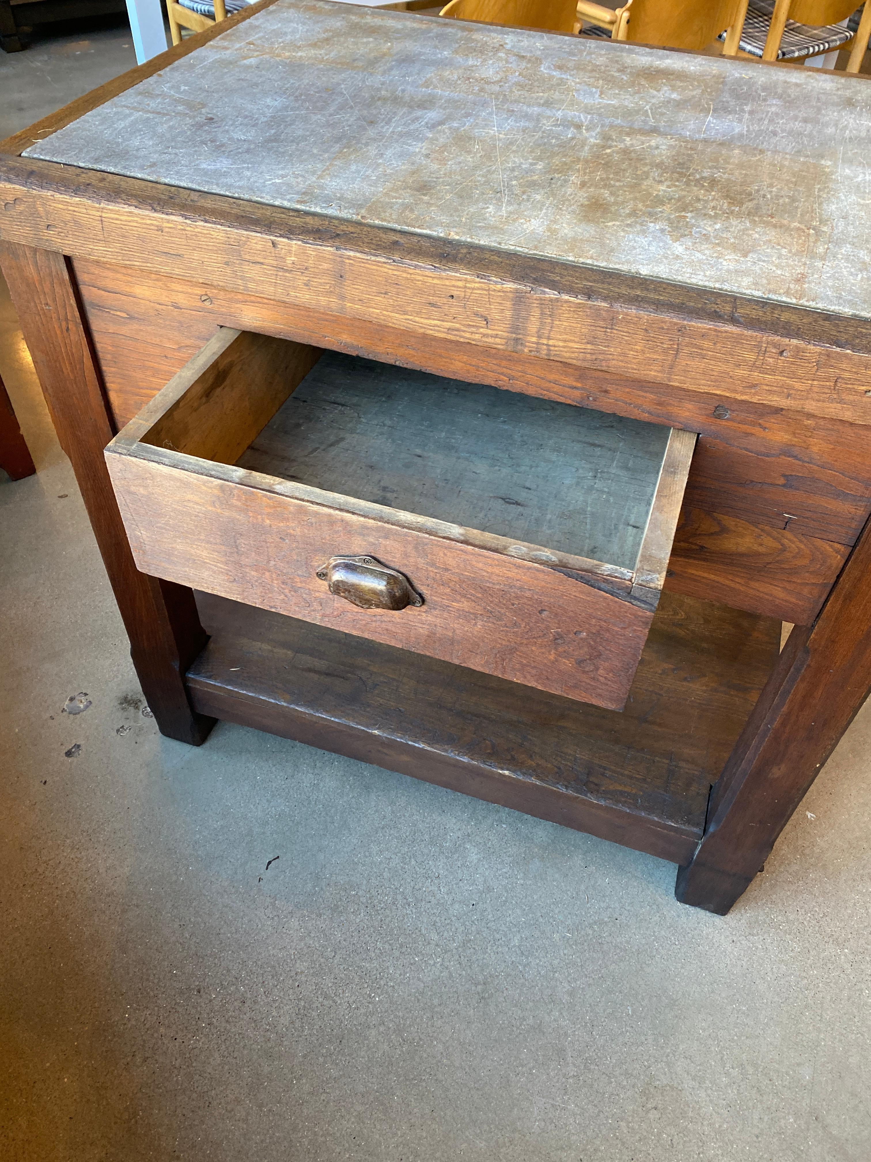 Belgian 19th Century Work Table in Oak and Soapstone