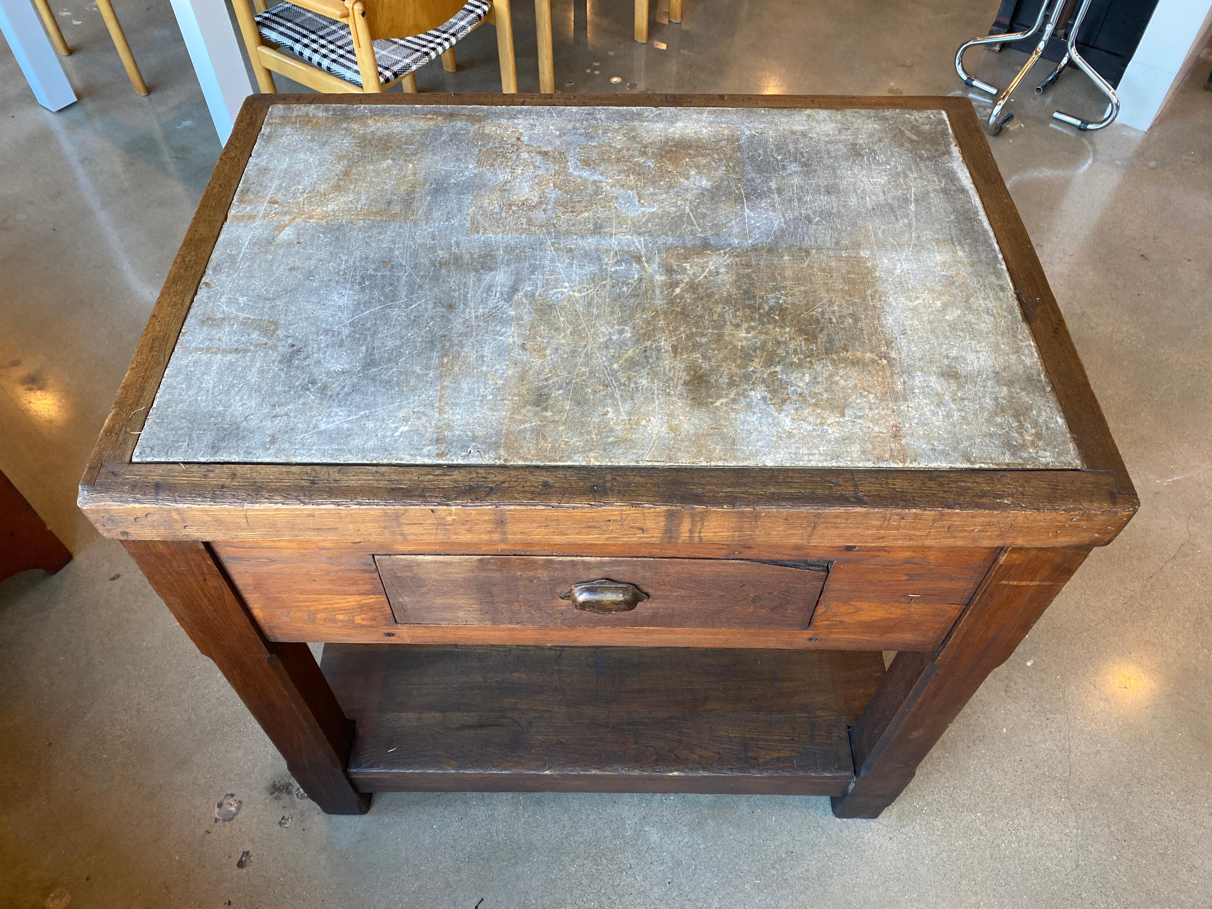 19th Century Work Table in Oak and Soapstone 4