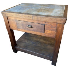 Antique 19th Century Work Table in Oak and Soapstone
