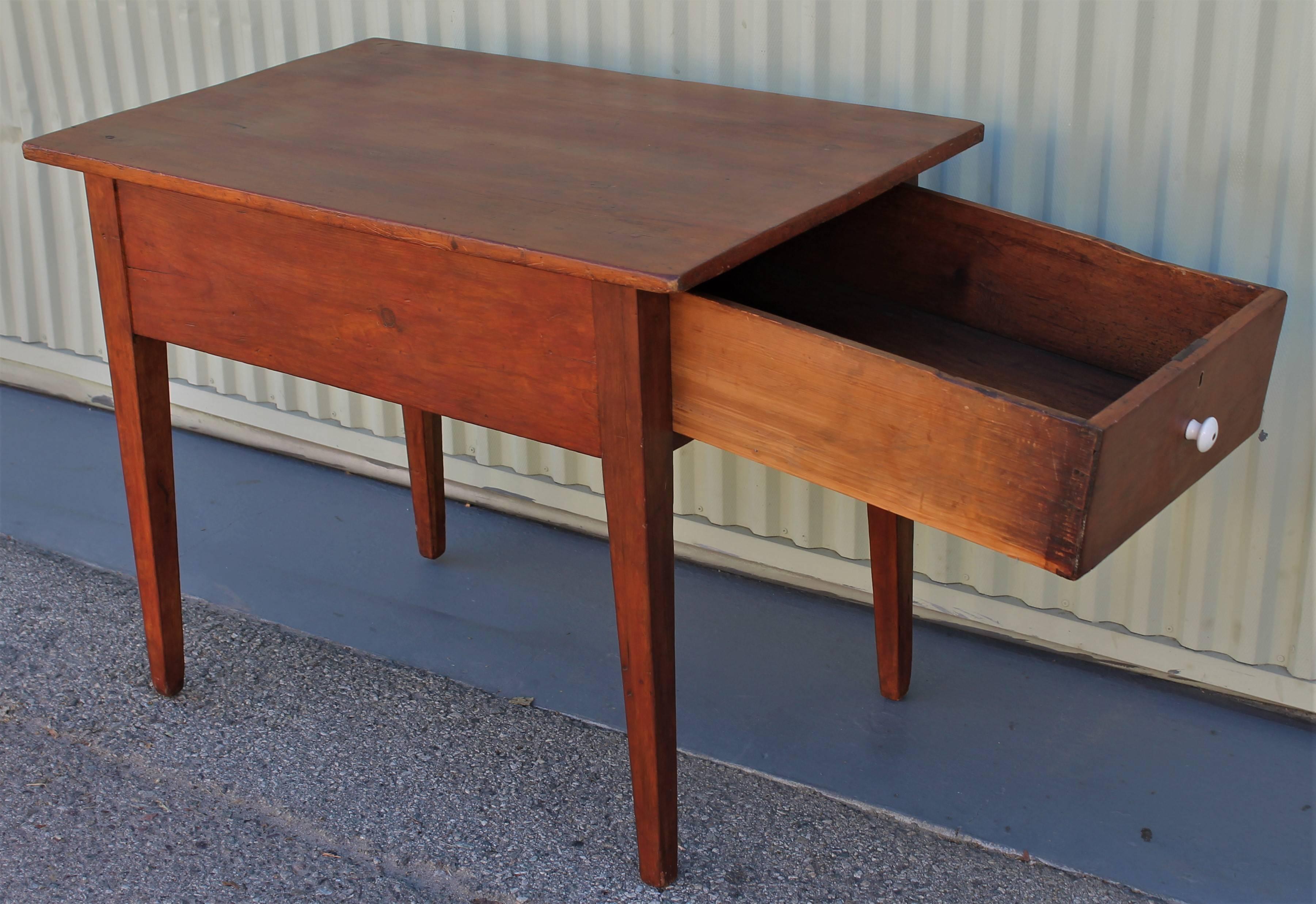 Pine 19th Century Work Table with Original Red Painted Wash
