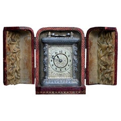 19th Century Working Travelling Spelter Encased Clock