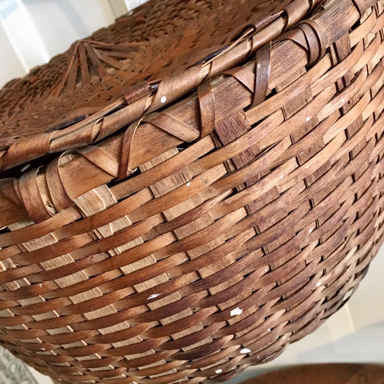 American 19th Century Woven Splint Feather Gathering Basket