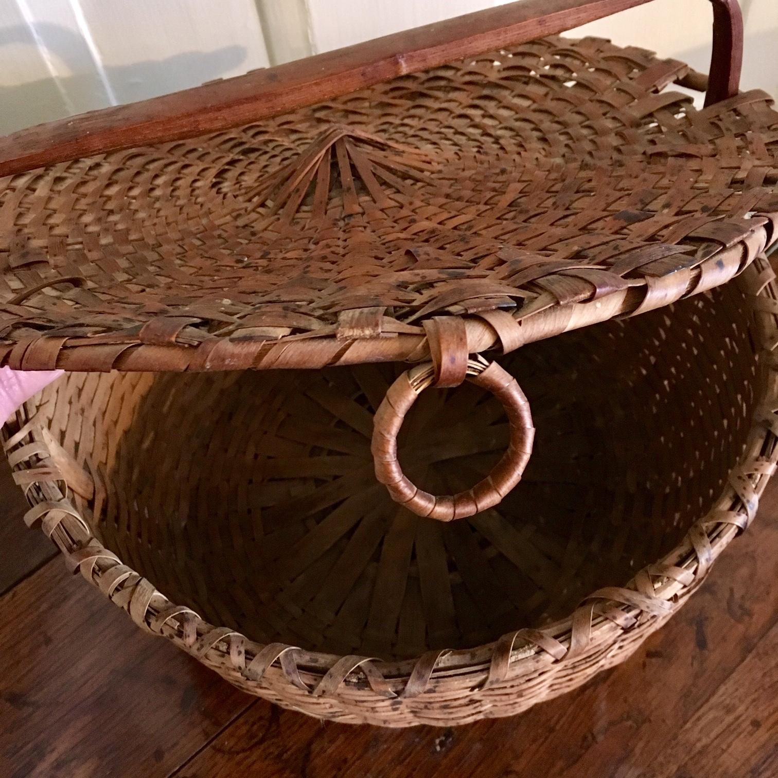 Ash 19th Century Woven Splint Feather Gathering Basket