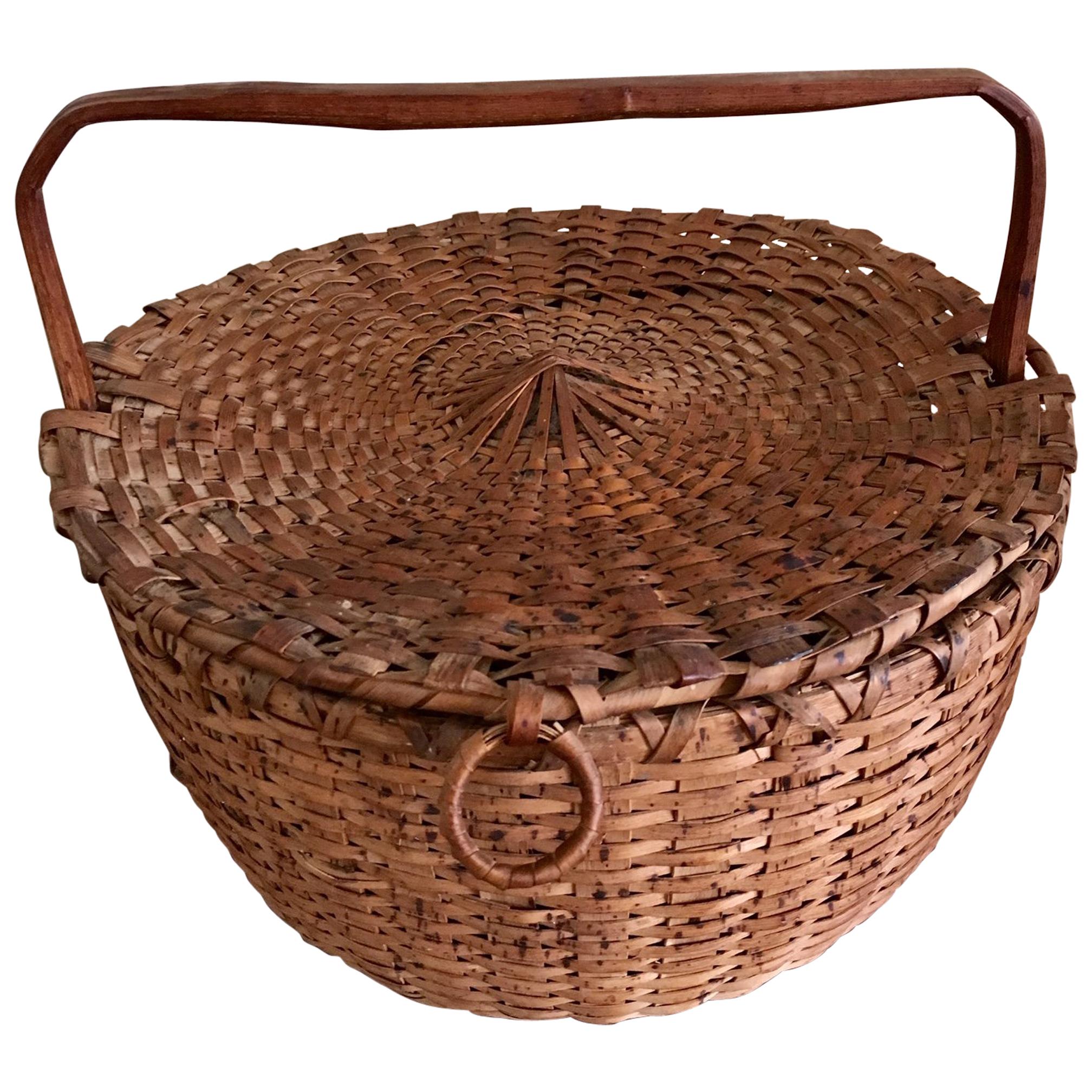 19th Century Woven Splint Feather Gathering Basket