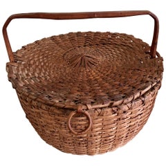 Antique 19th Century Woven Splint Feather Gathering Basket