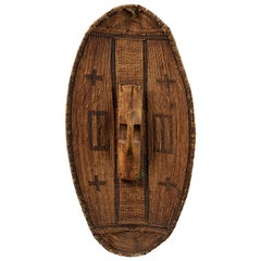 19th Century Woven Wicker and Wood Azande War Shield, DRC