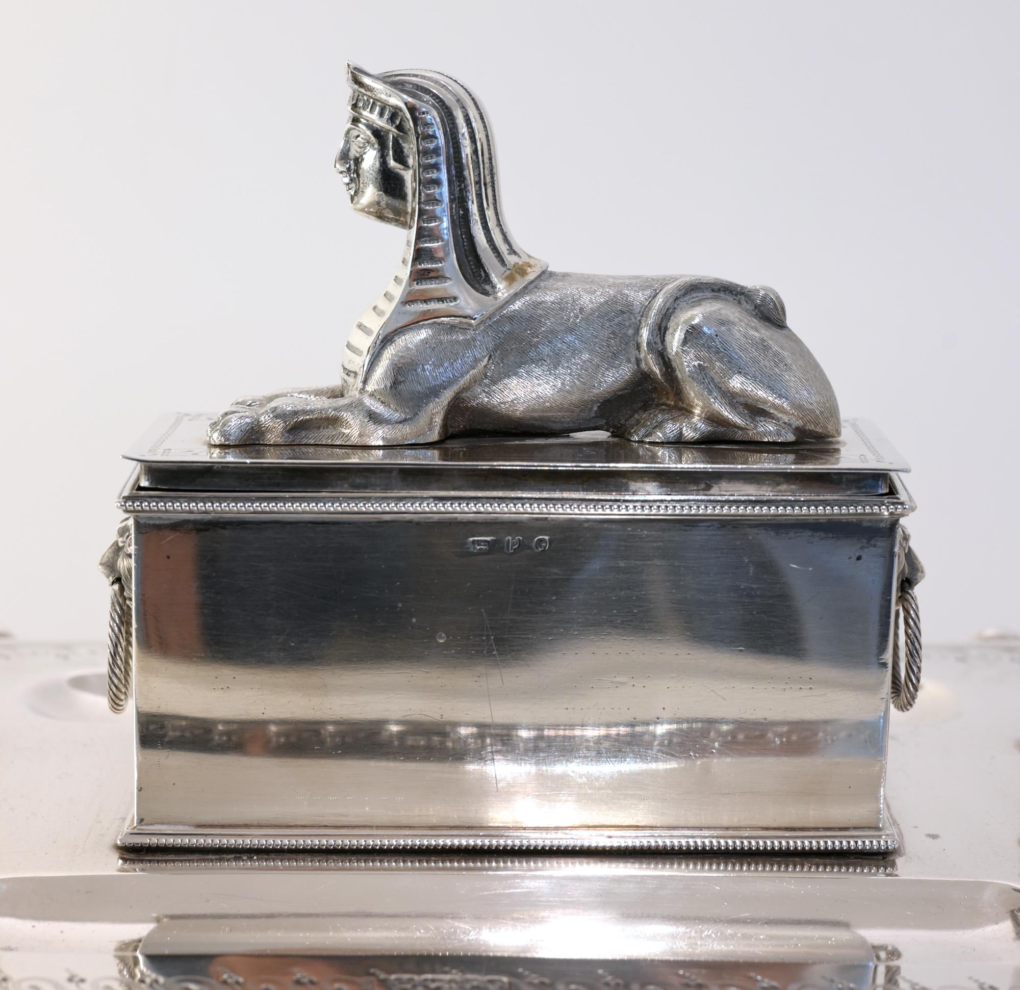 19th Century Writing Set England, Sheffield 1882 Sterling Silver 1450gr Sphinx In Good Condition In Epfach, DE