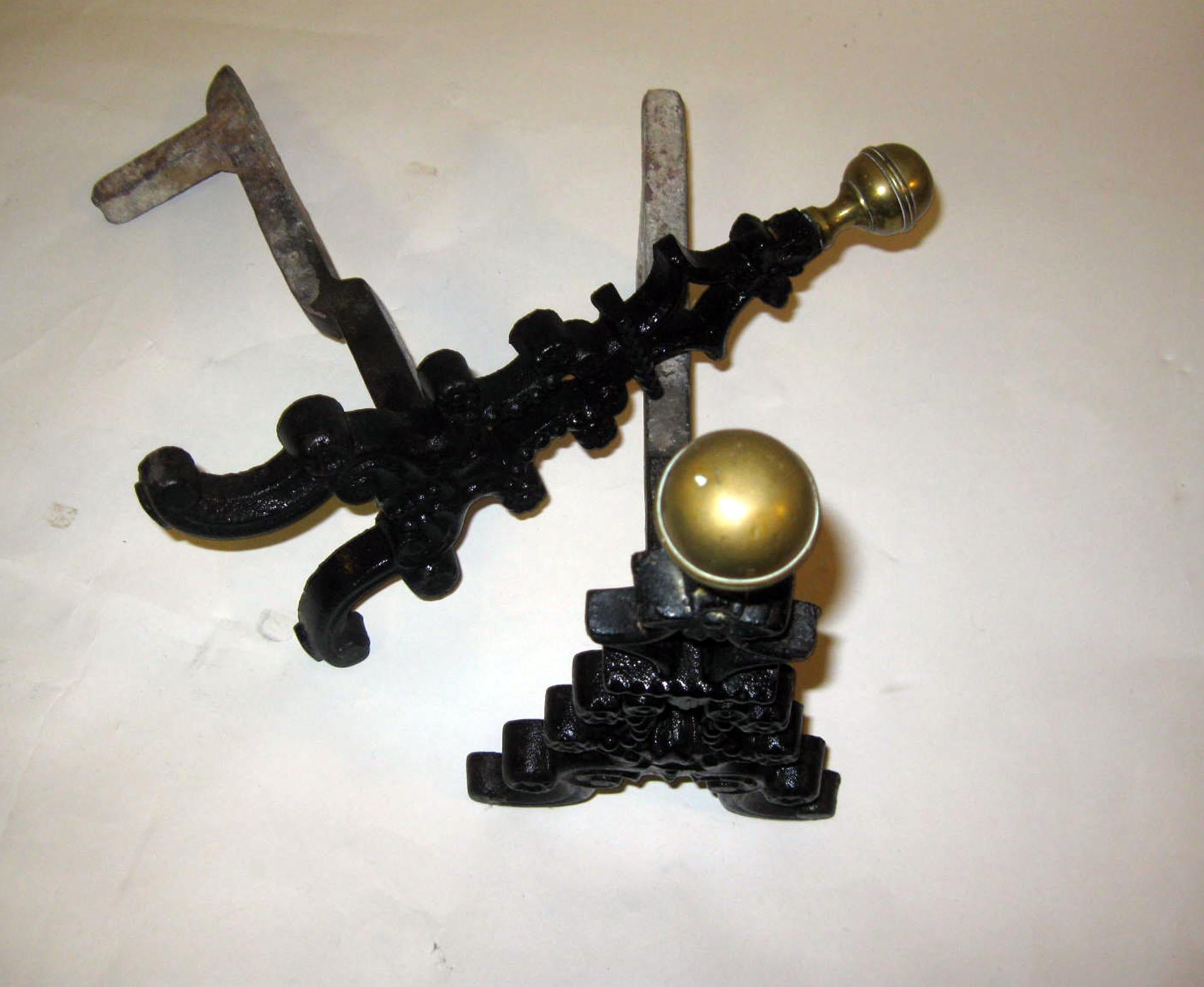 19th Century Wrought Iron and Brass Firedog Andirons For Sale 3