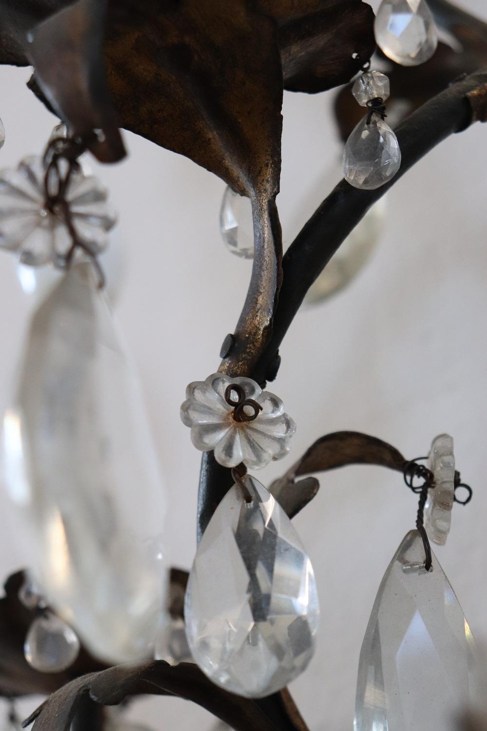 19th Century Wrought Iron and Crystal Drops Pair of Wall Lights or Sconces 7