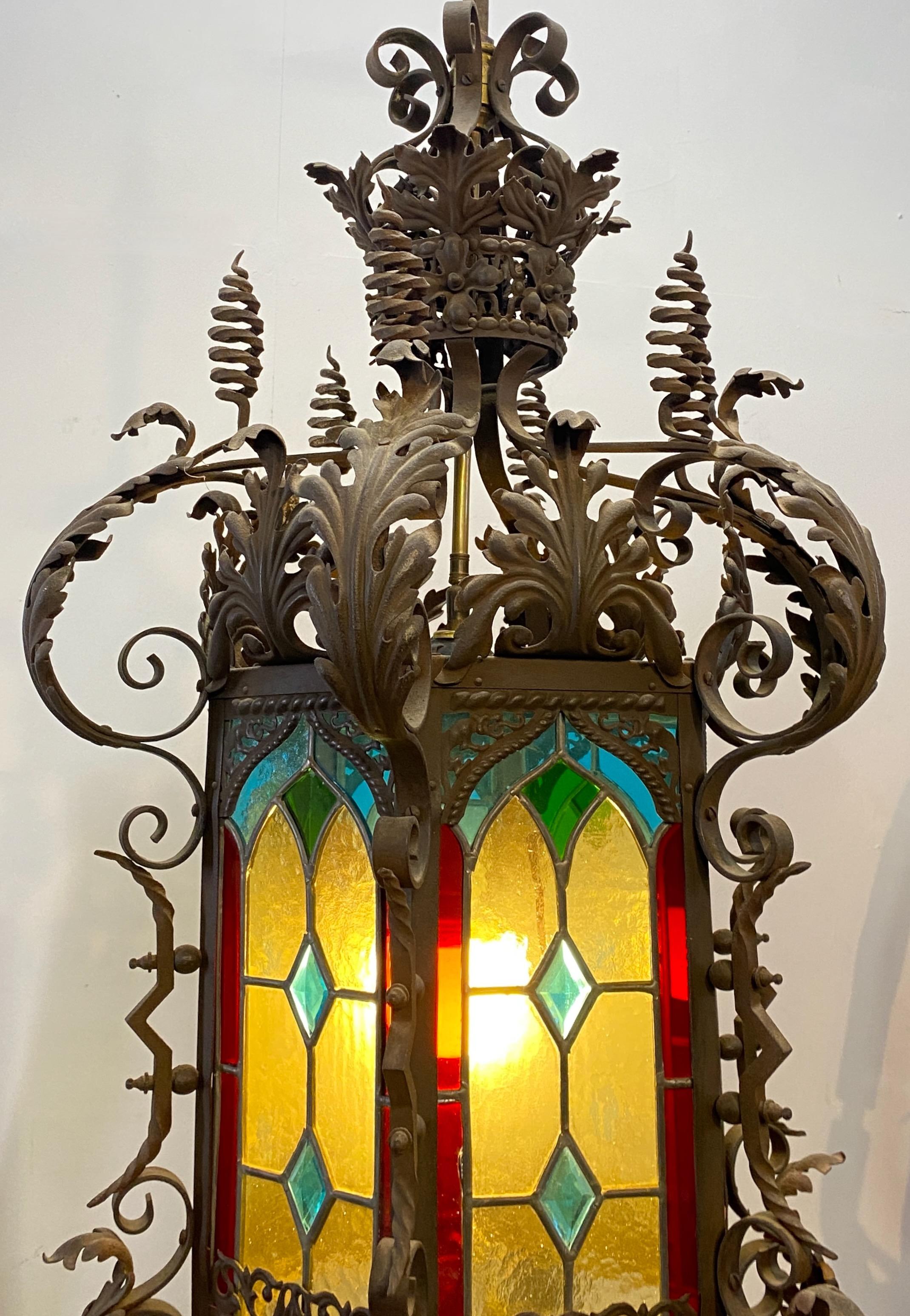 19th Century Wrought Iron and Glass Lantern In Good Condition For Sale In San Francisco, CA