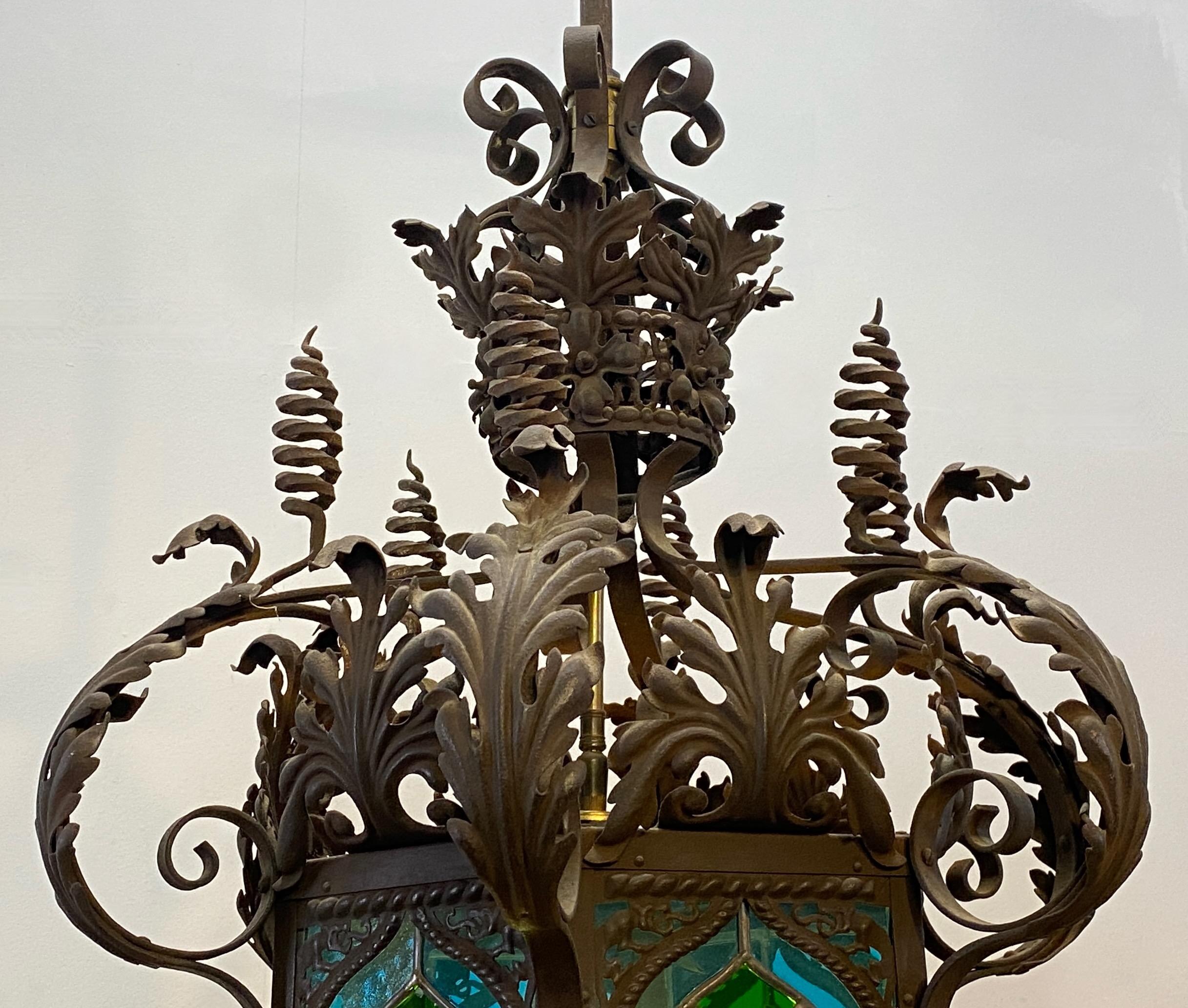 19th Century Wrought Iron and Glass Lantern For Sale 1