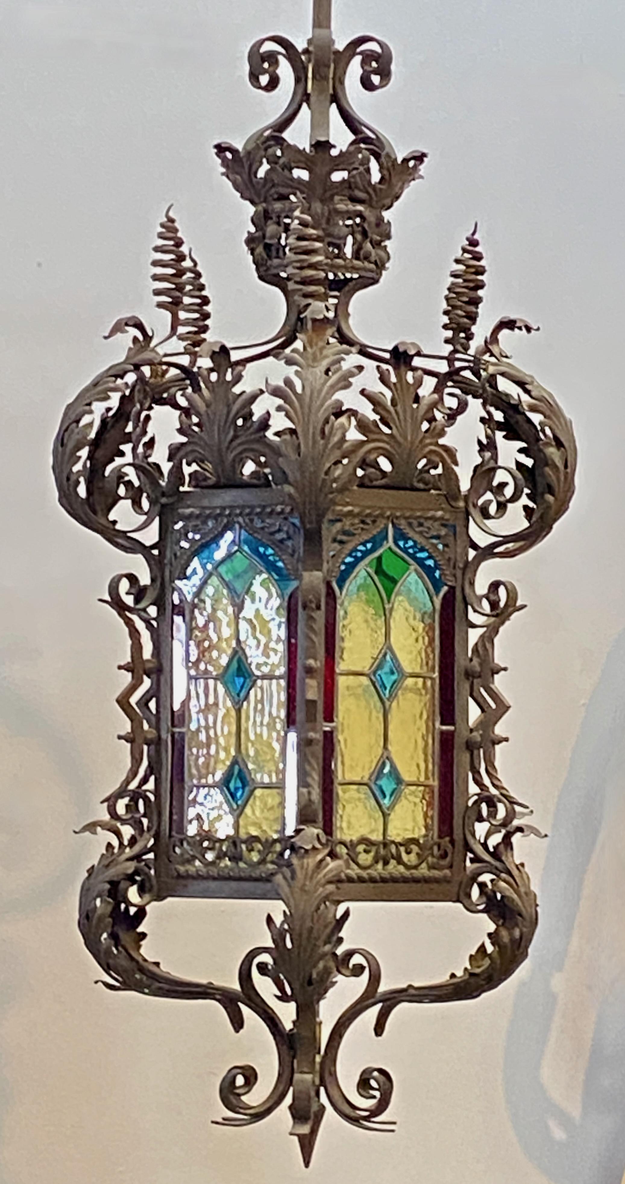 19th Century Wrought Iron and Glass Lantern For Sale 2