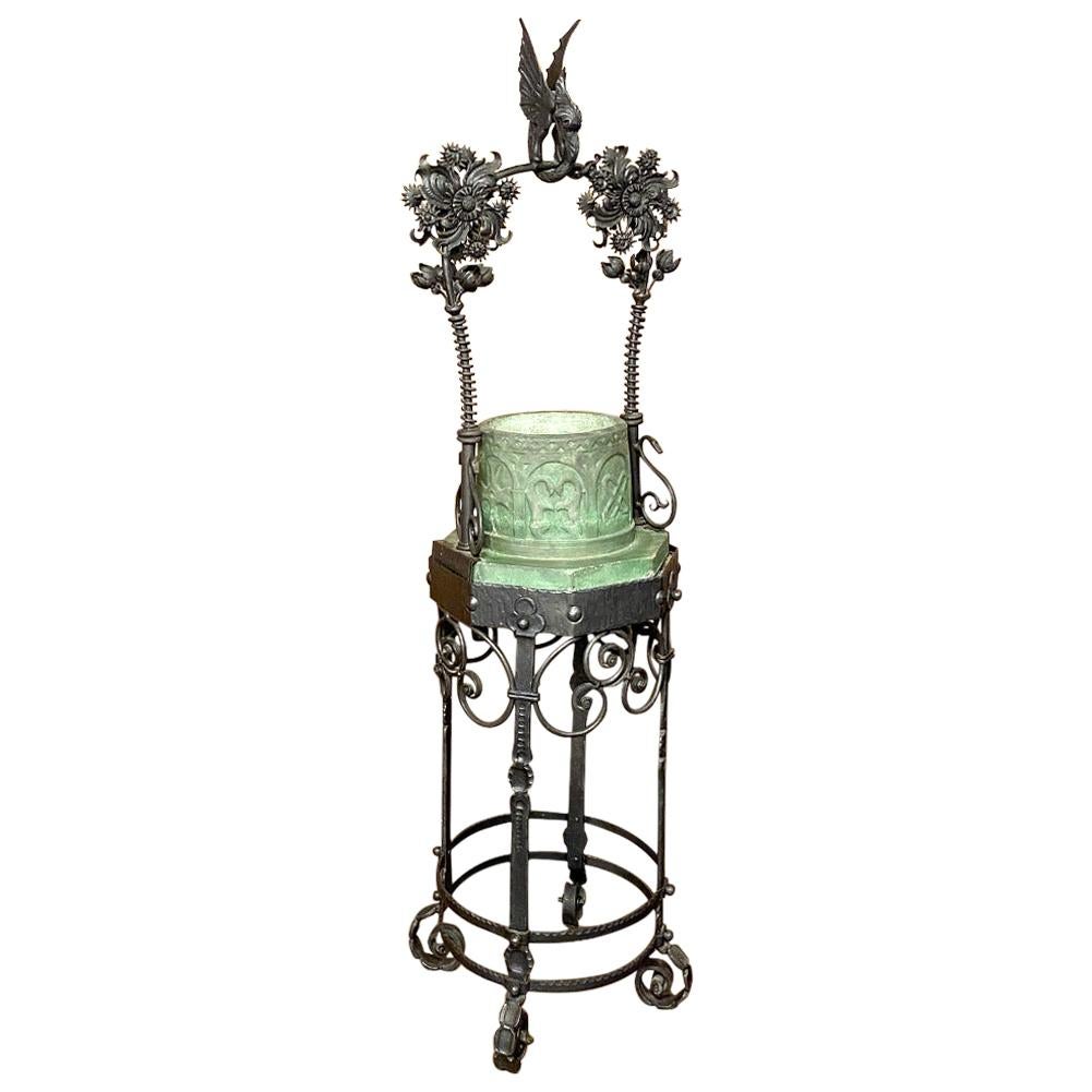 19th Century Wrought Iron and Stone Jardinière or Garden Planter For