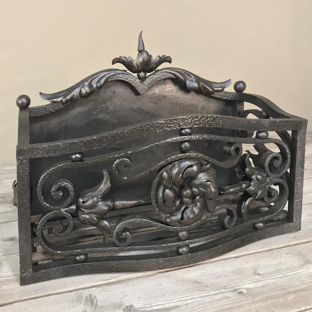 Louis XIV 19th Century Wrought Iron Andiron & Firebox Set For Sale