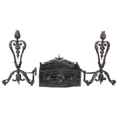 Used 19th Century Wrought Iron Andiron & Firebox Set