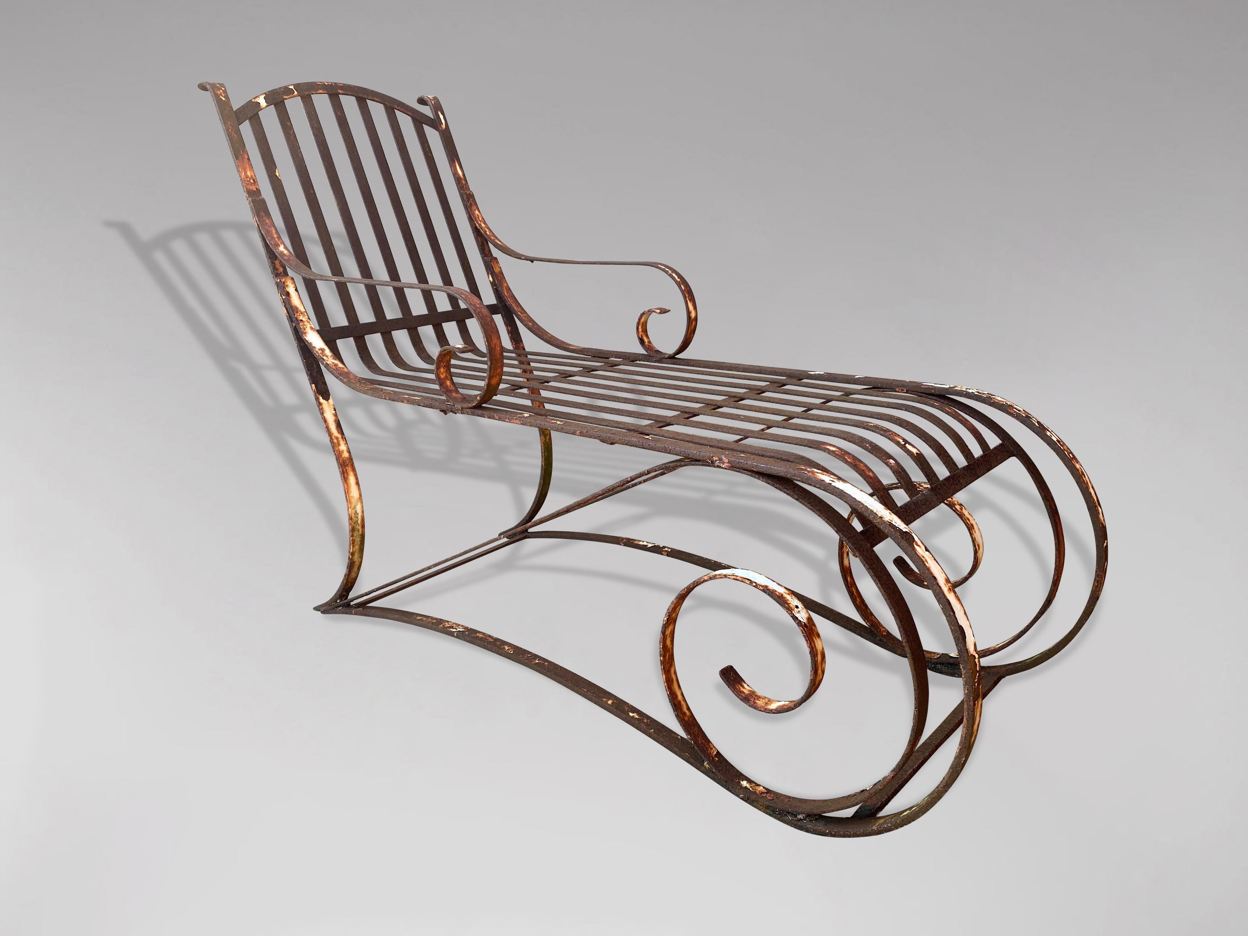 Hand-Crafted 19th Century Wrought Iron Chaise Longue Lounger