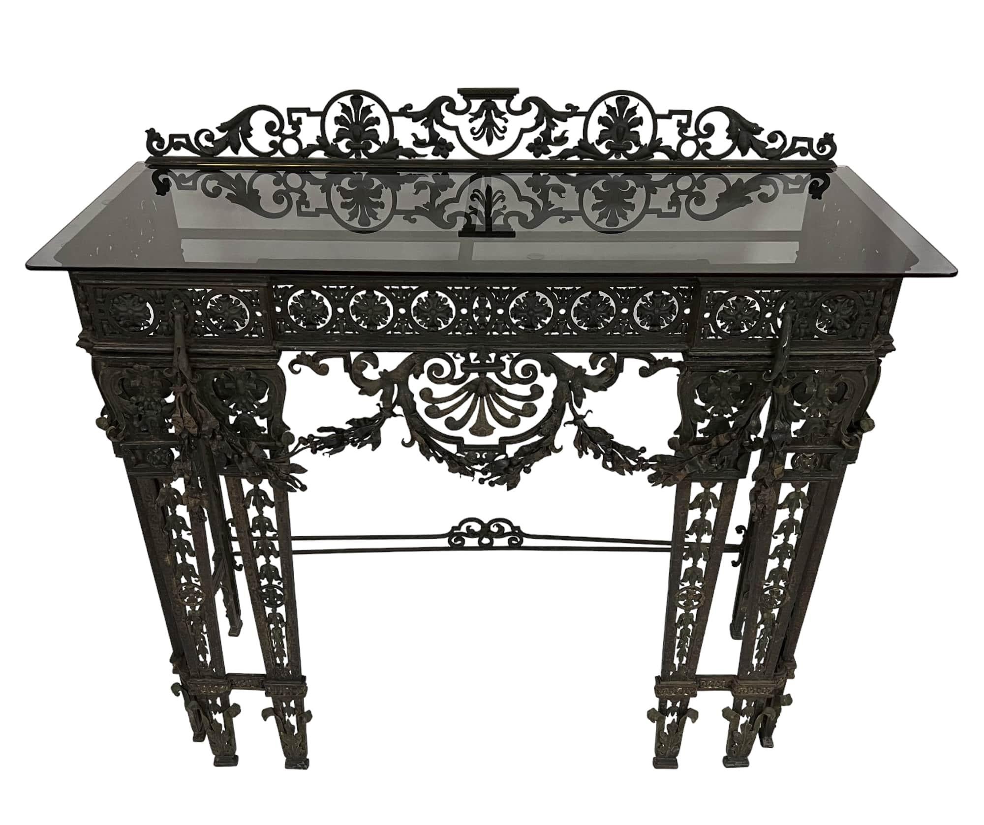 American 19th Century Wrought Iron Console Table For Sale