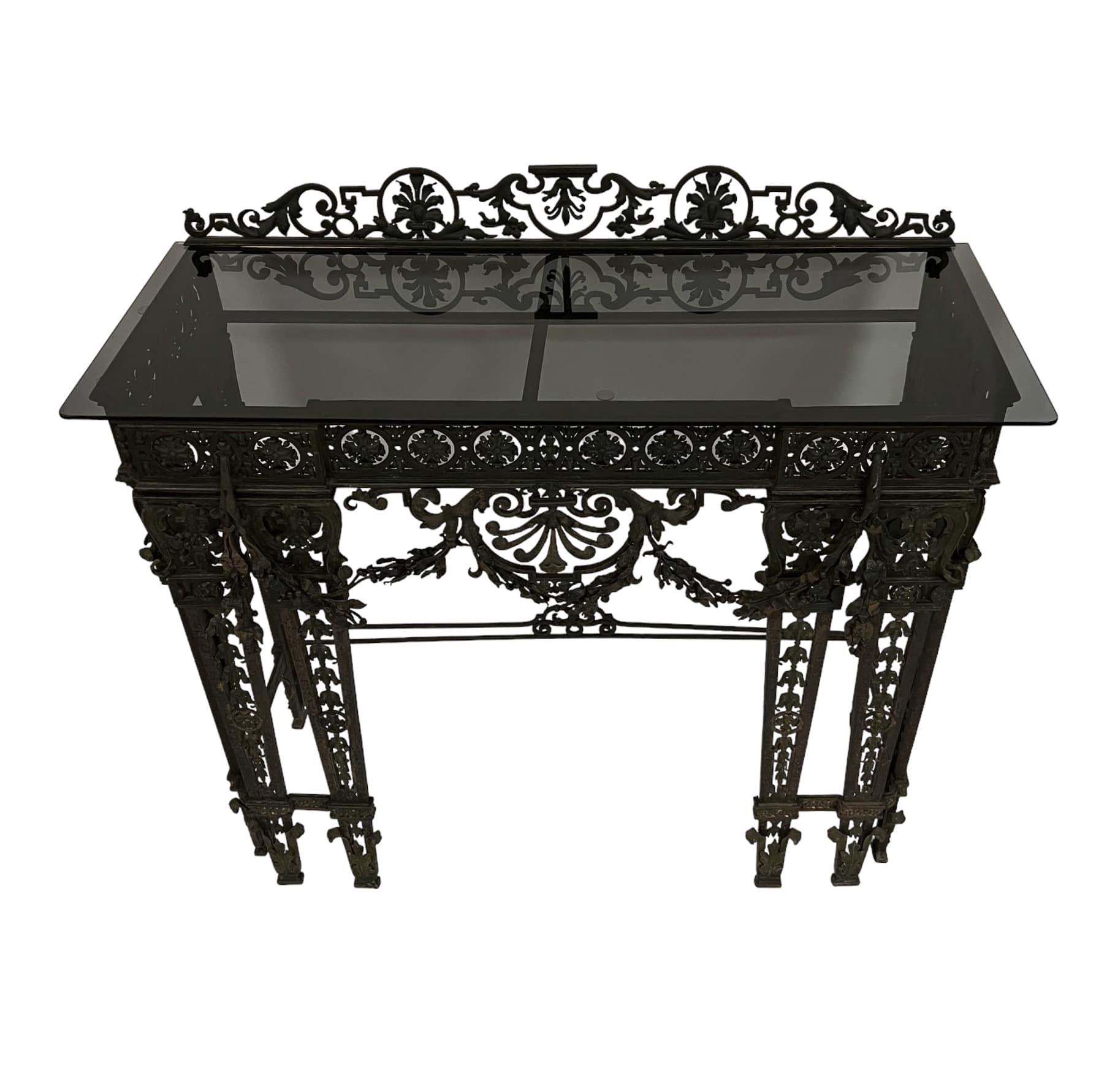 Forged 19th Century Wrought Iron Console Table For Sale