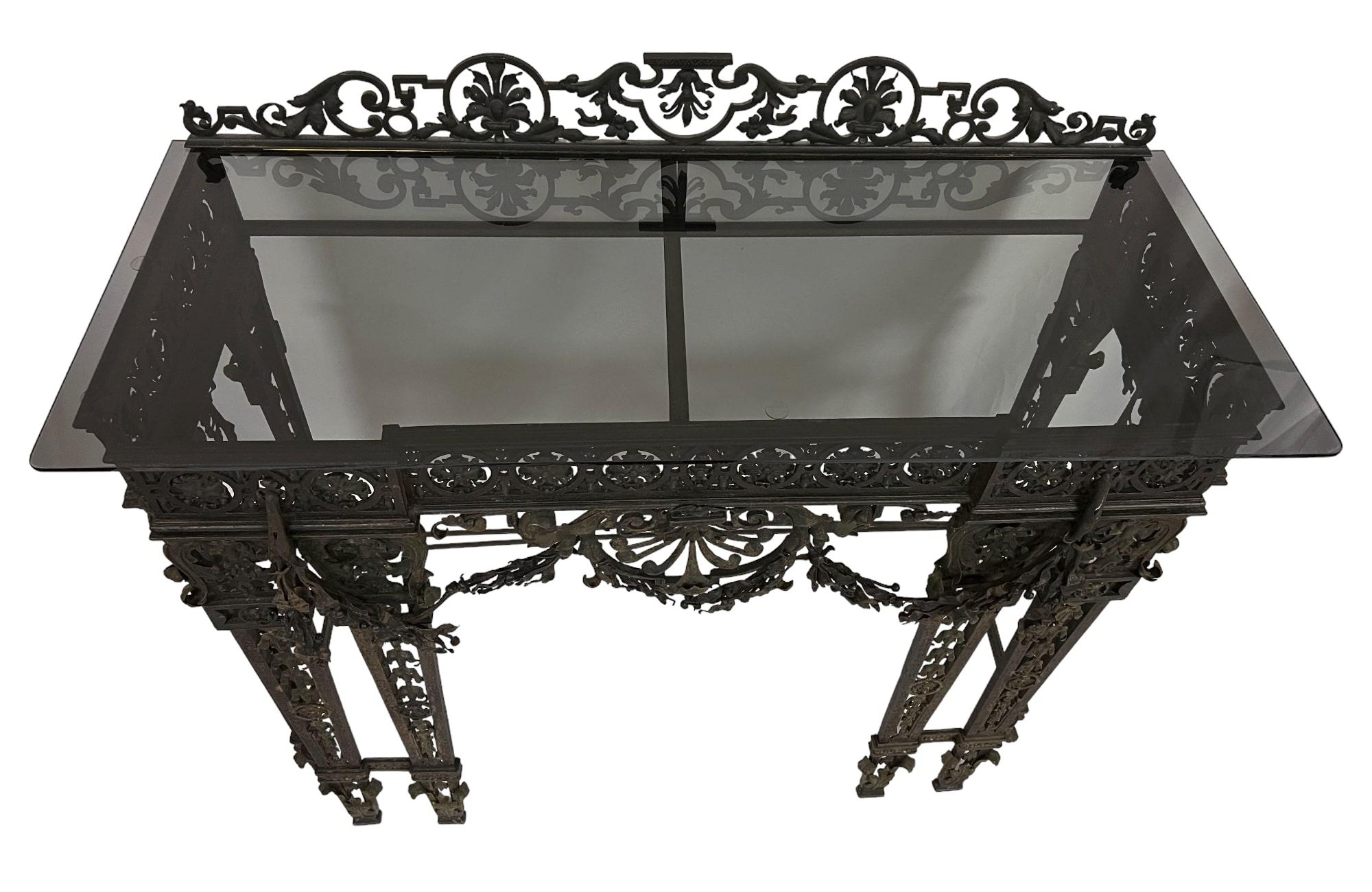 19th Century Wrought Iron Console Table In Good Condition For Sale In Palm Beach Gardens, FL