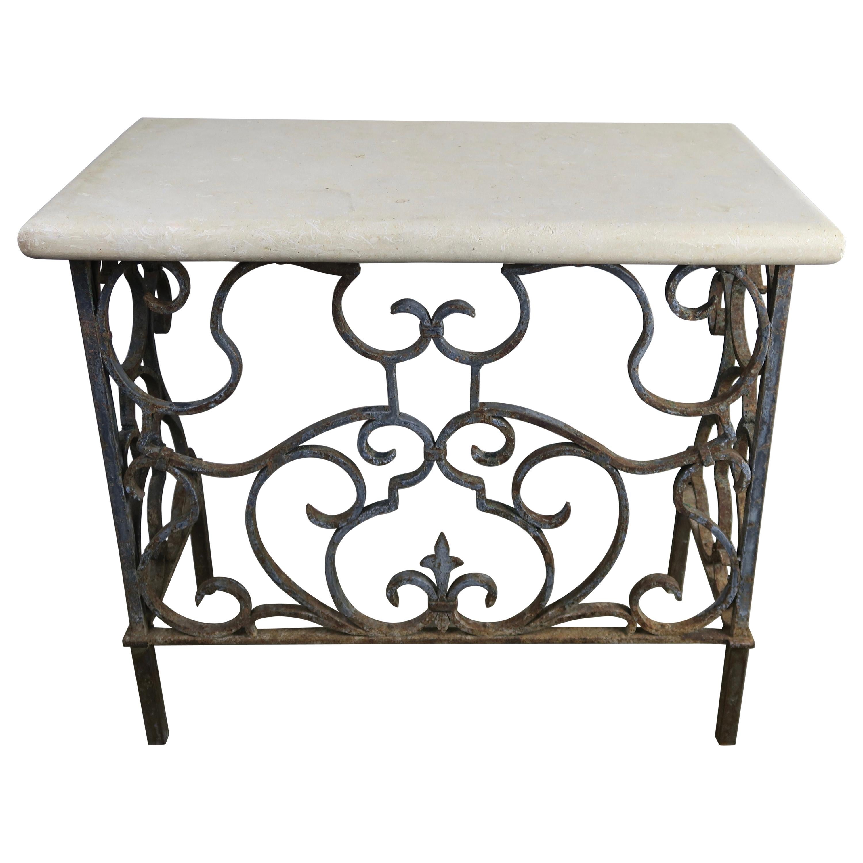 19th Century Wrought Iron Console with Travertine Top