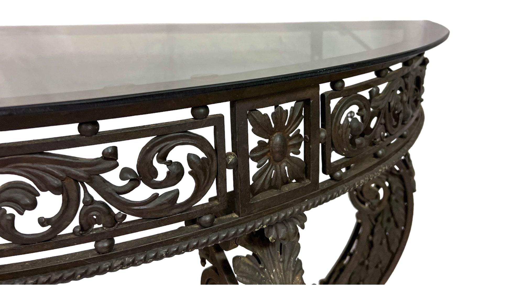 19th Century Wrought Iron Demi-lune Console Table For Sale 2