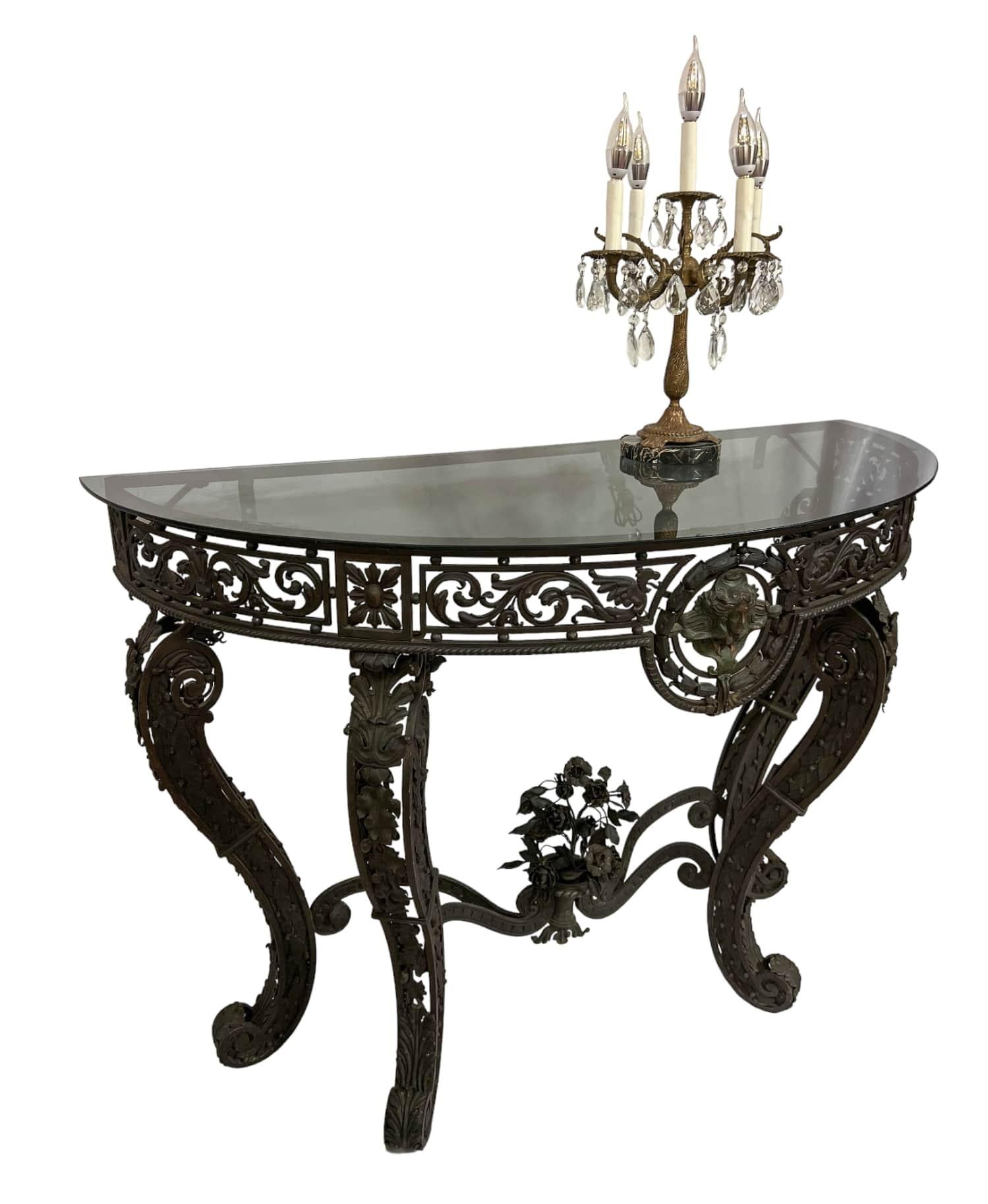 Late 19th Century 19th Century Wrought Iron Demi-lune Console Table For Sale