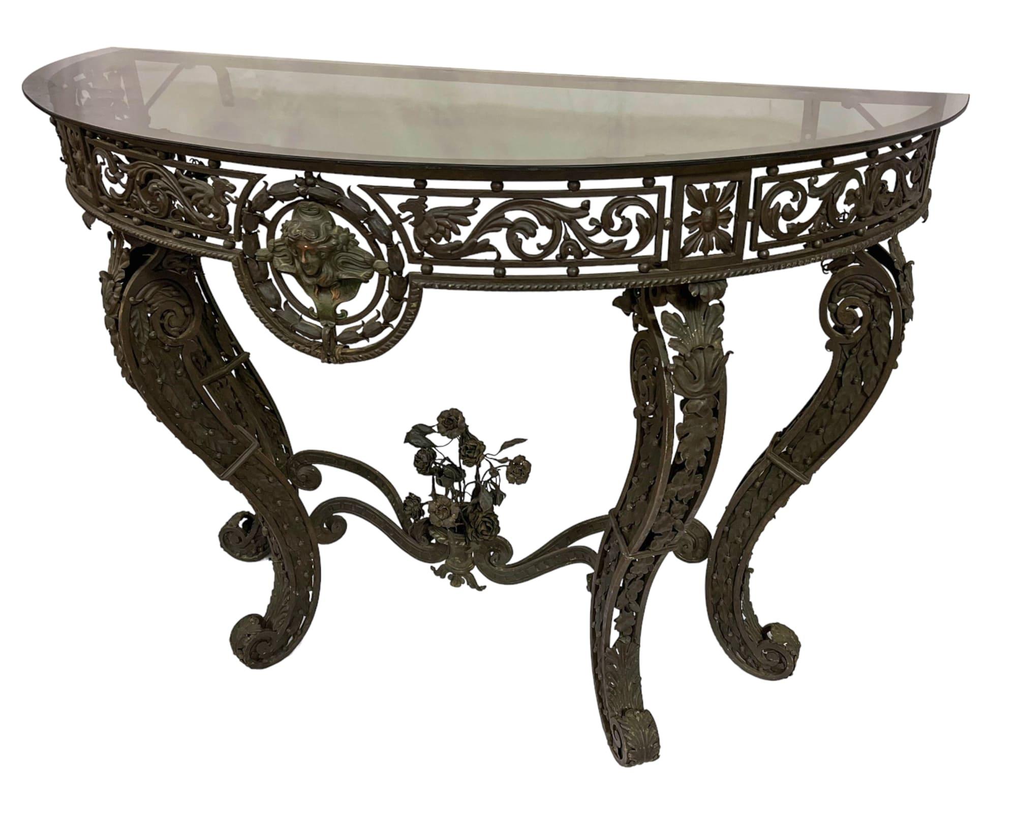 19th Century Wrought Iron Demi-lune Console Table For Sale 1