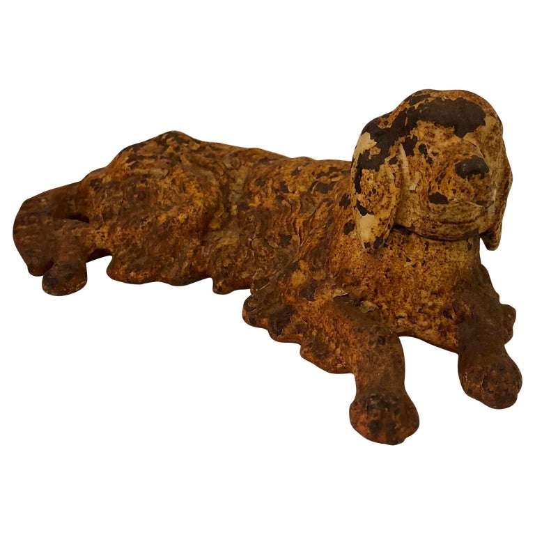 Folk Art 19th Century Wrought Iron Dog Sculpture or Paperweight Of A Retriever For Sale