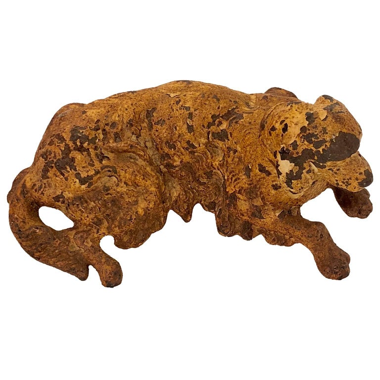Hand-Painted 19th Century Wrought Iron Dog Sculpture or Paperweight Of A Retriever For Sale
