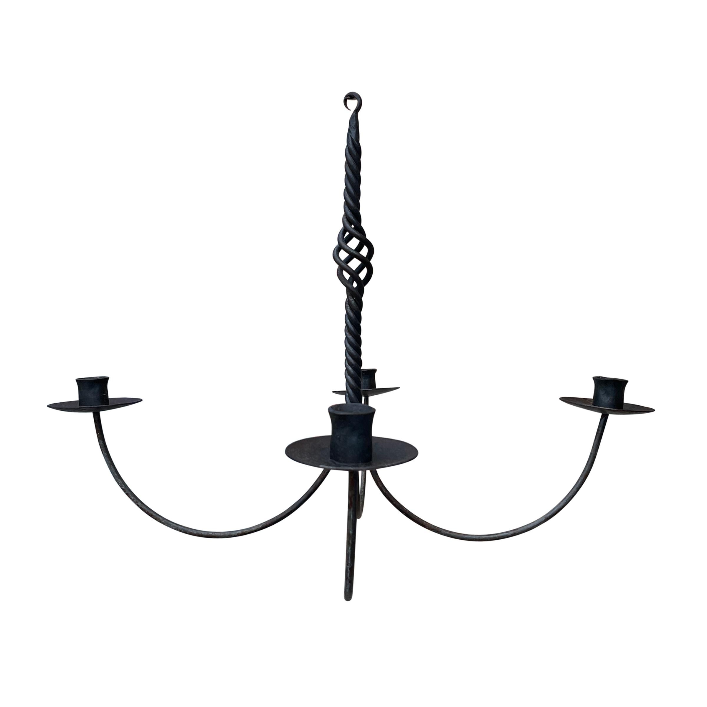 American 19th Century Wrought Iron Four-Arm Chandelier