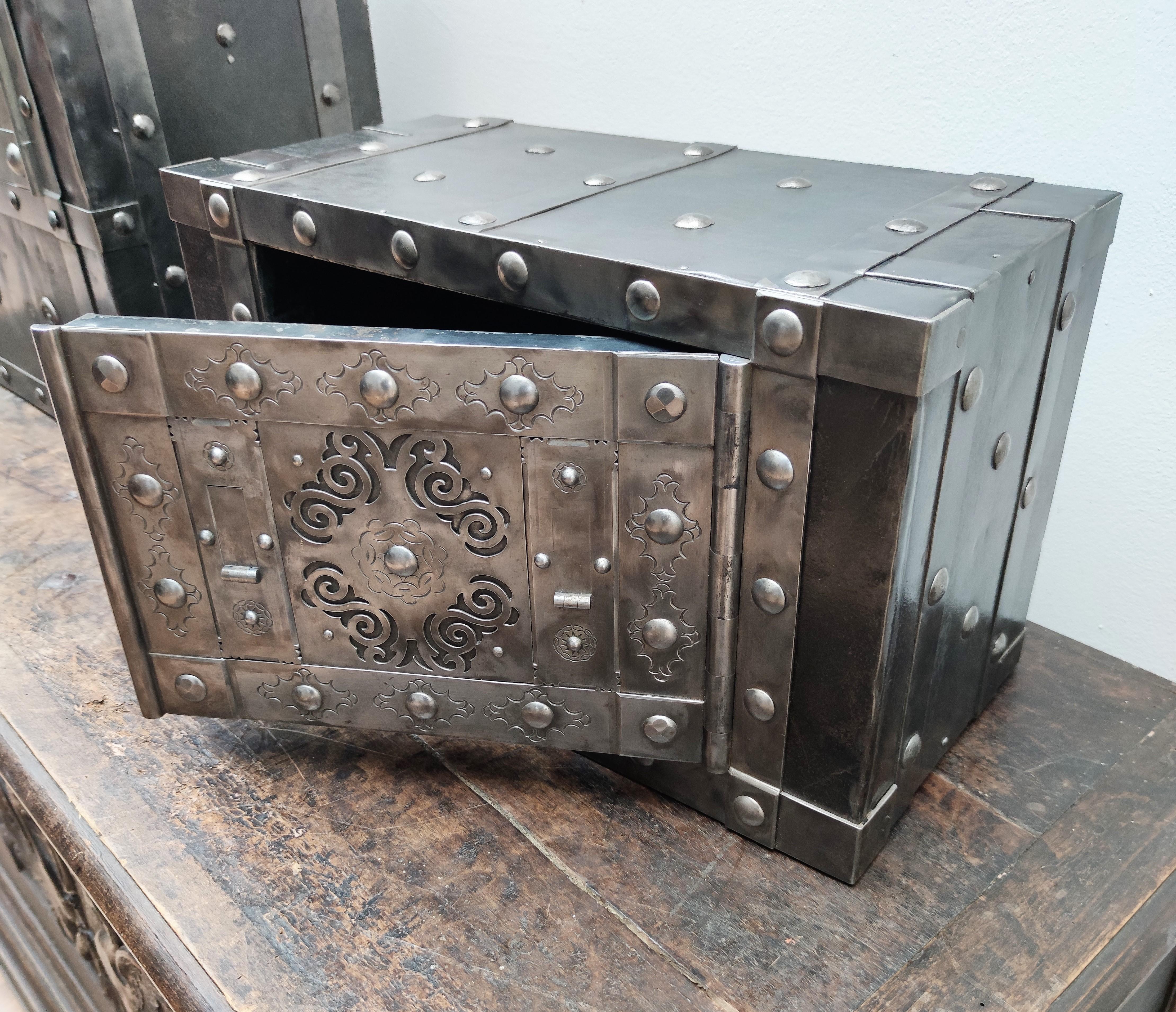 Steel 19th Century Wrought Iron Italian Antique Safe Strongbox