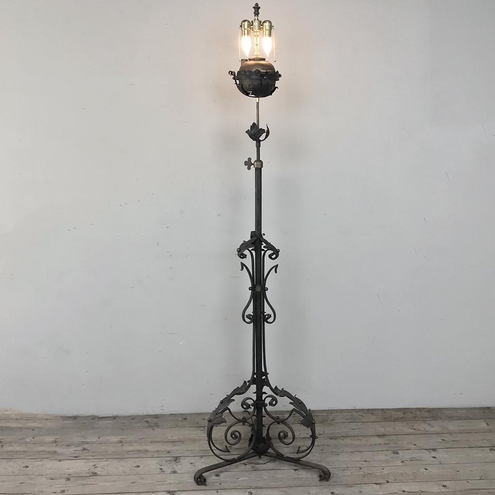Belle Époque 19th Century Wrought Iron Oil Lantern Electrified Floor Lamp