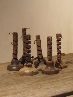 19th Century Wrought Iron "Rat de Cave" Candleholders, Normandy, set of 7