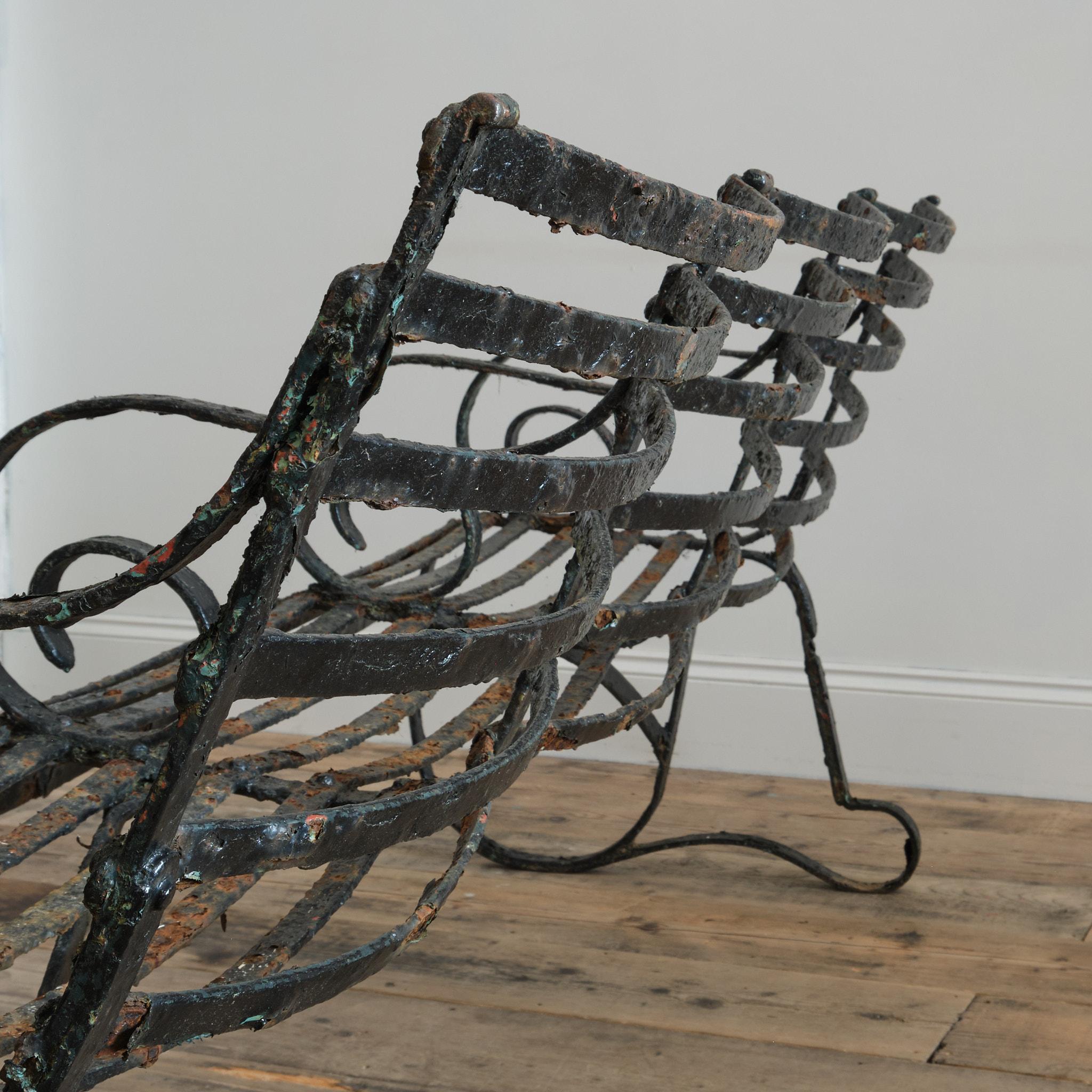 19th Century Wrought Iron Strap Work Garden Bench For Sale 5