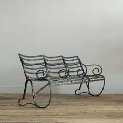 19th Century Wrought Iron Strap Work Garden Bench