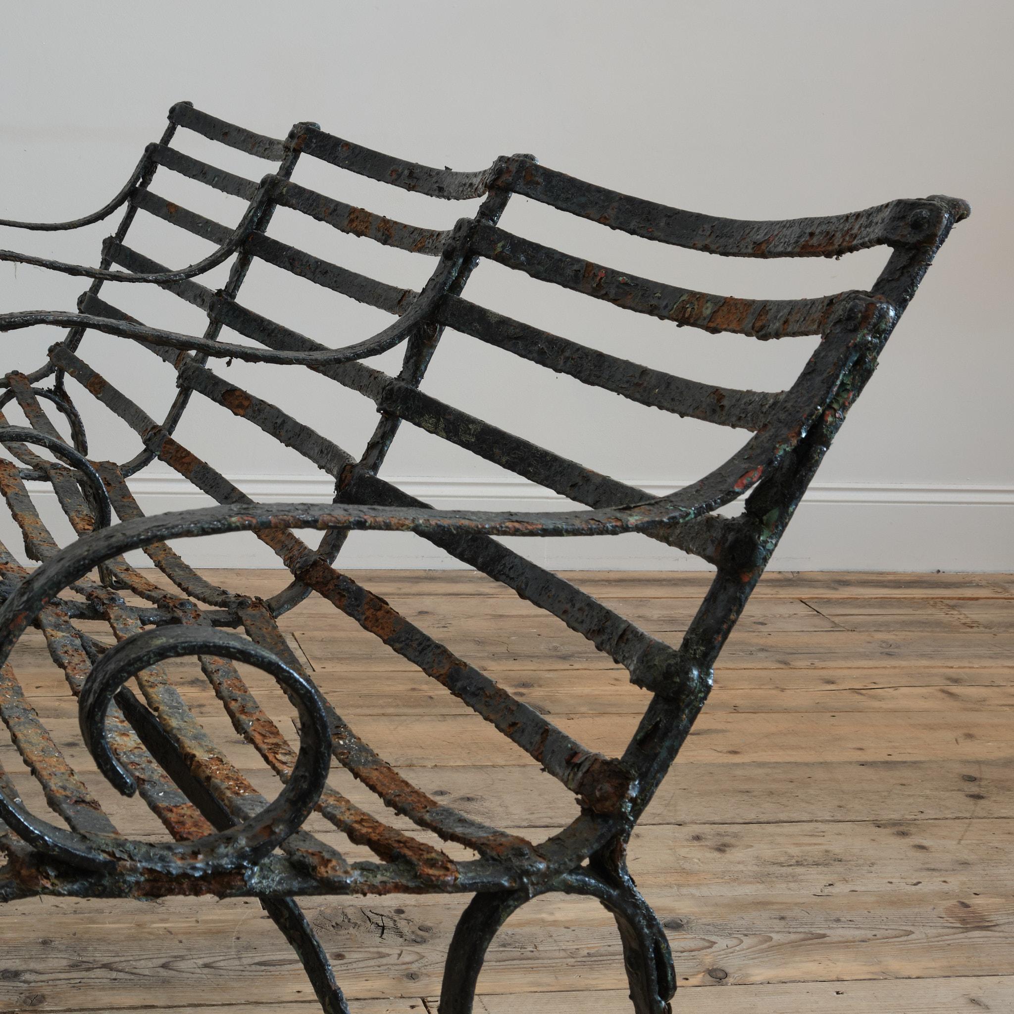 19th Century Wrought Iron Strap Work Garden Bench For Sale 2