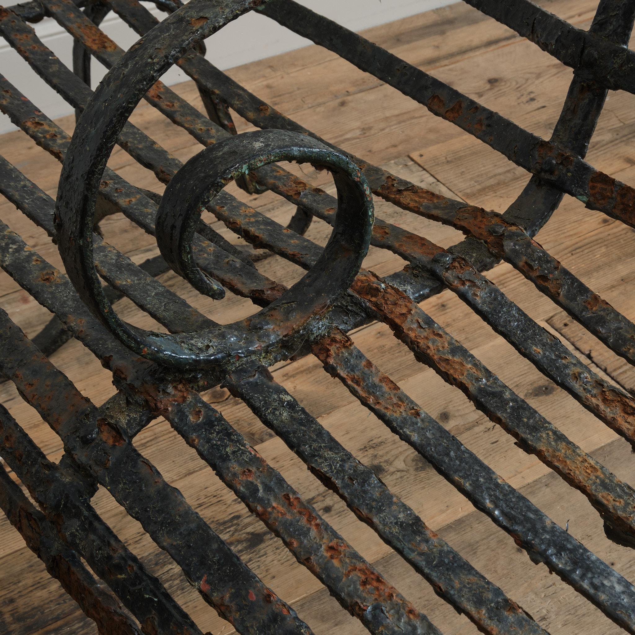19th Century Wrought Iron Strap Work Garden Bench For Sale 4