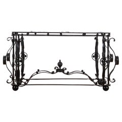 Antique 19th Century Wrought Iron Table with Arabescato Marble Top