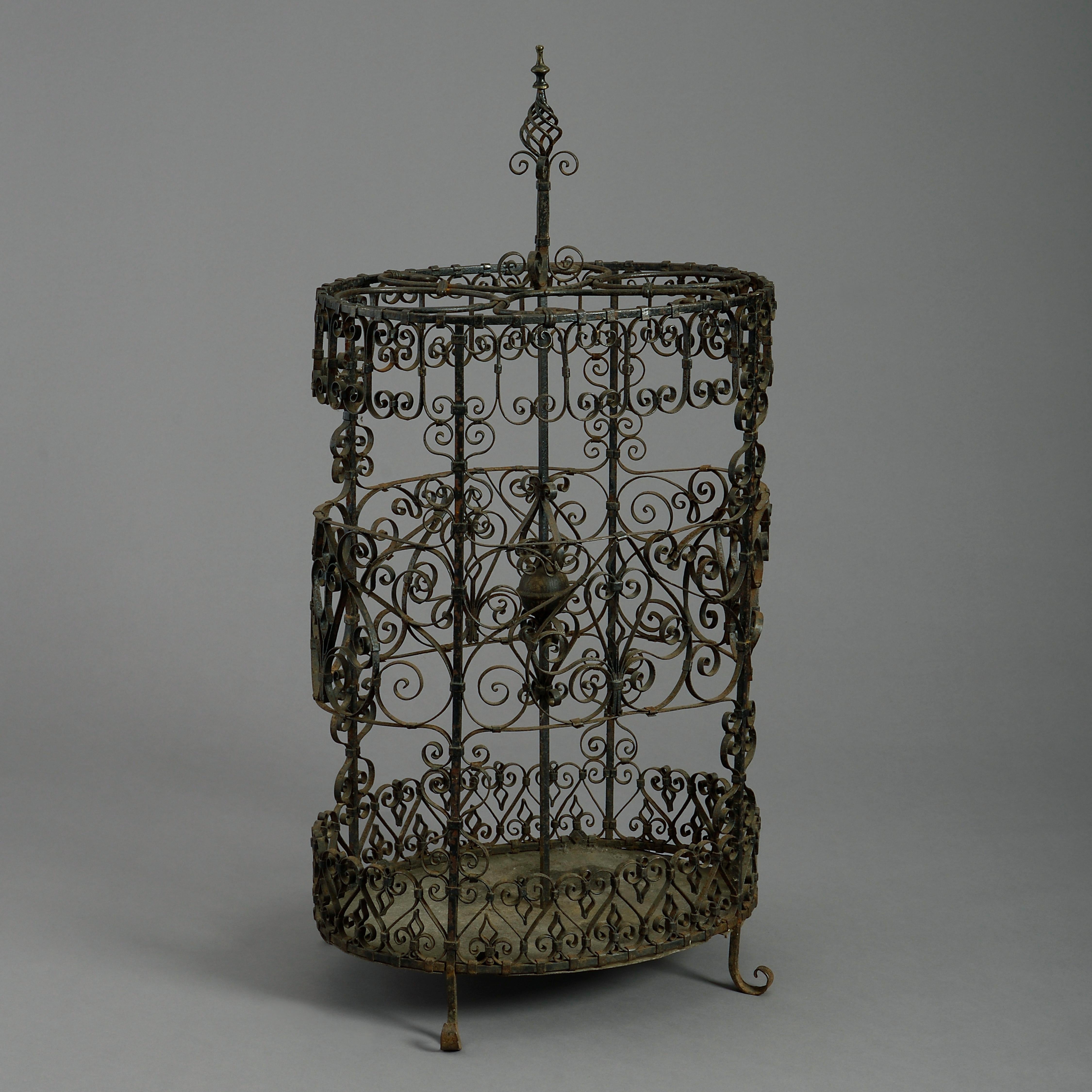 Baroque Revival 19th Century Wrought Iron Umbrella and Stick Stand