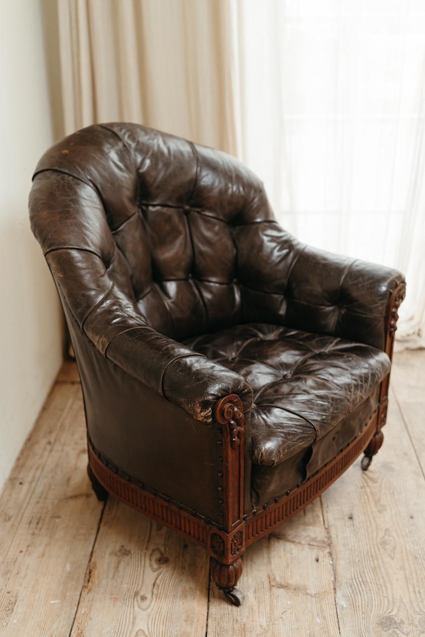 Fauteuil en cuir xl du 19e siècle en vente 7