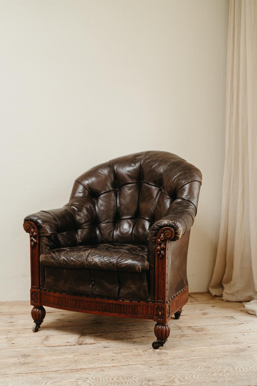Fauteuil en cuir xl du 19e siècle Bon état - En vente à Brecht, BE