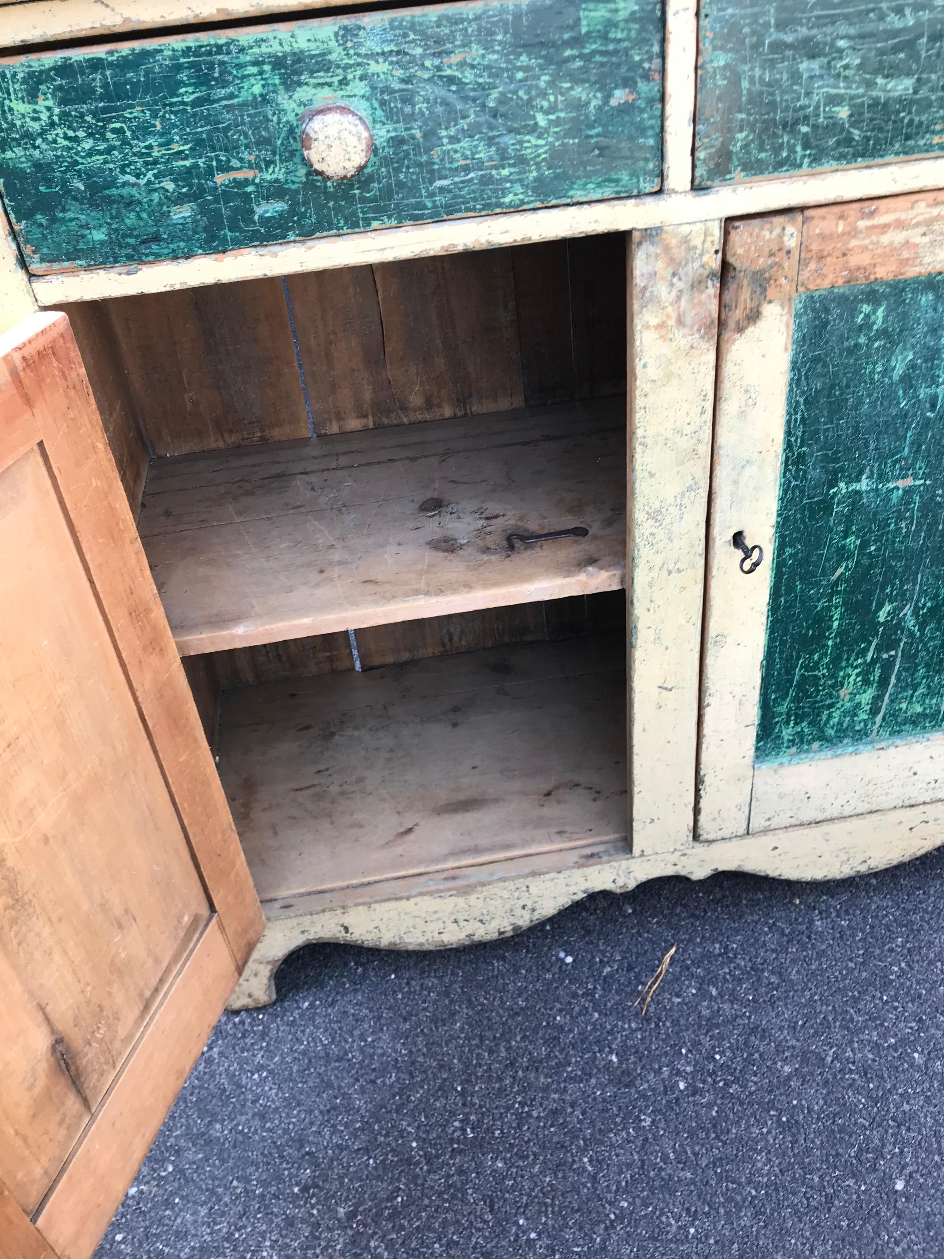 19th Century Yellow and Green Painted Buffet In Good Condition For Sale In Nantucket, MA