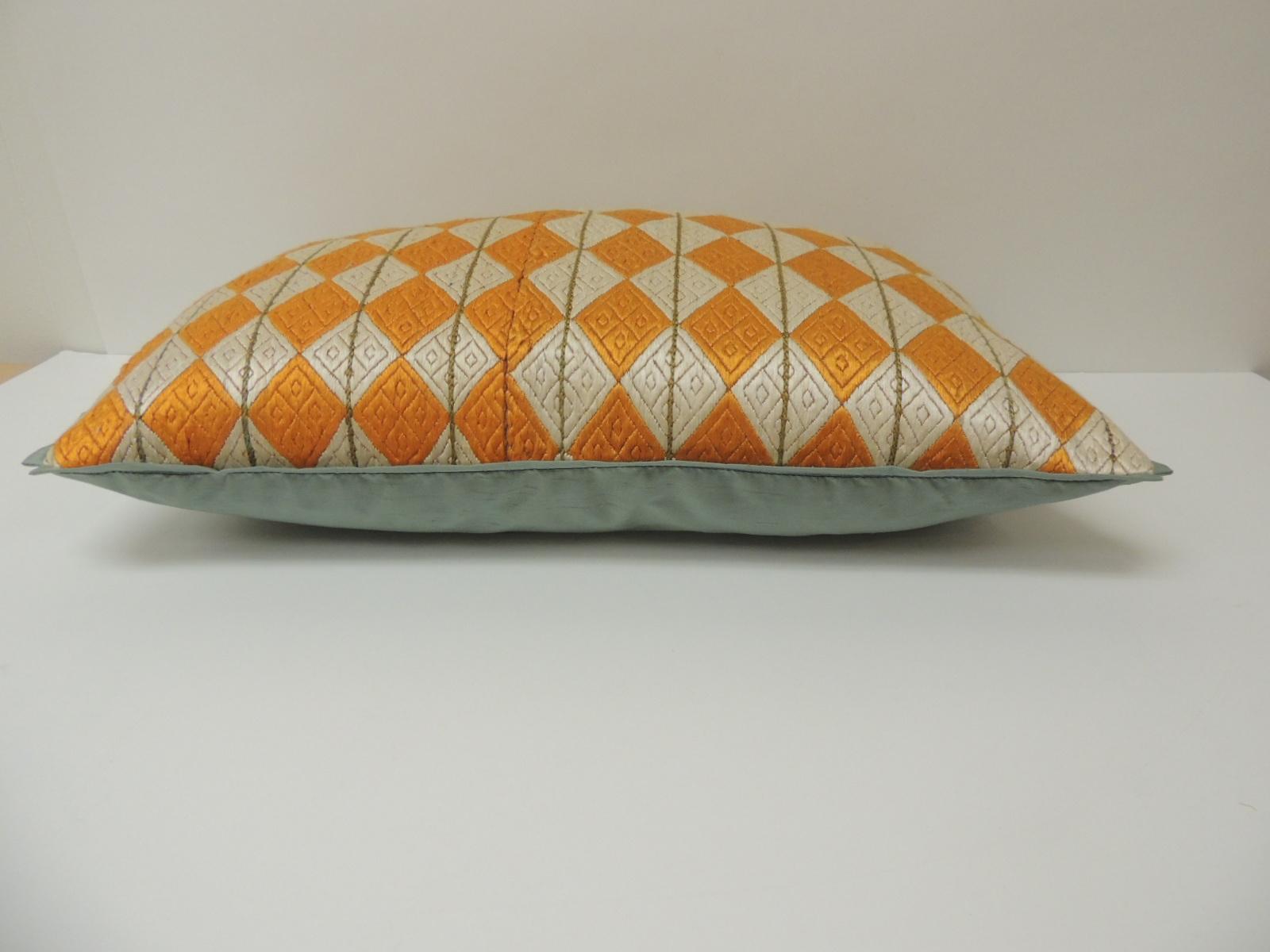 Moorish 19th Century Yellow and Green “Phulkari” Artisanal Decorative Lumbar Pillow