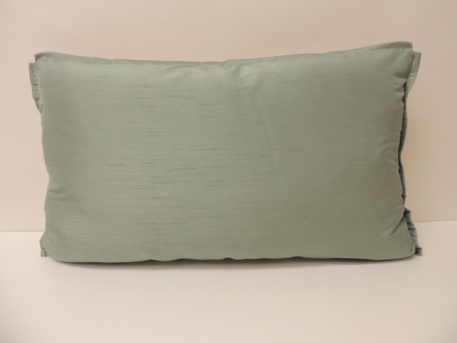 Indian 19th Century Yellow and Green “Phulkari” Artisanal Decorative Lumbar Pillow