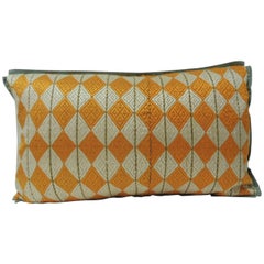 Antique 19th Century Yellow and Green “Phulkari” Artisanal Decorative Lumbar Pillow