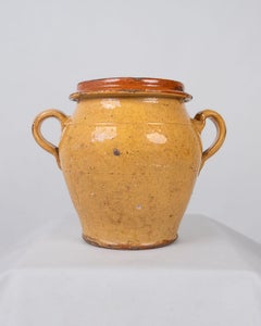 19th century yellow glazed confit jar in terracotta, made in France