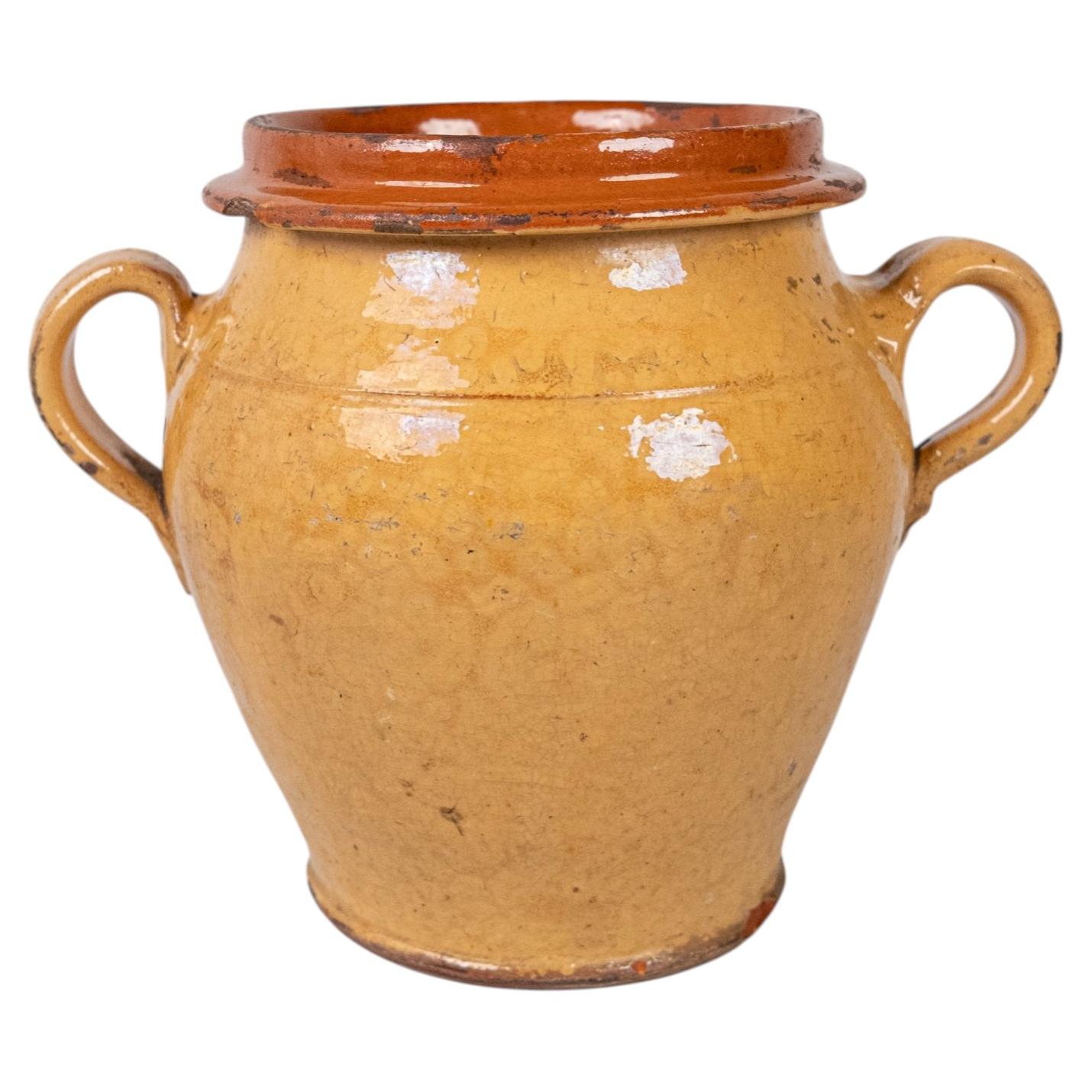19th century yellow glazed confit jar in terracotta, made in France
