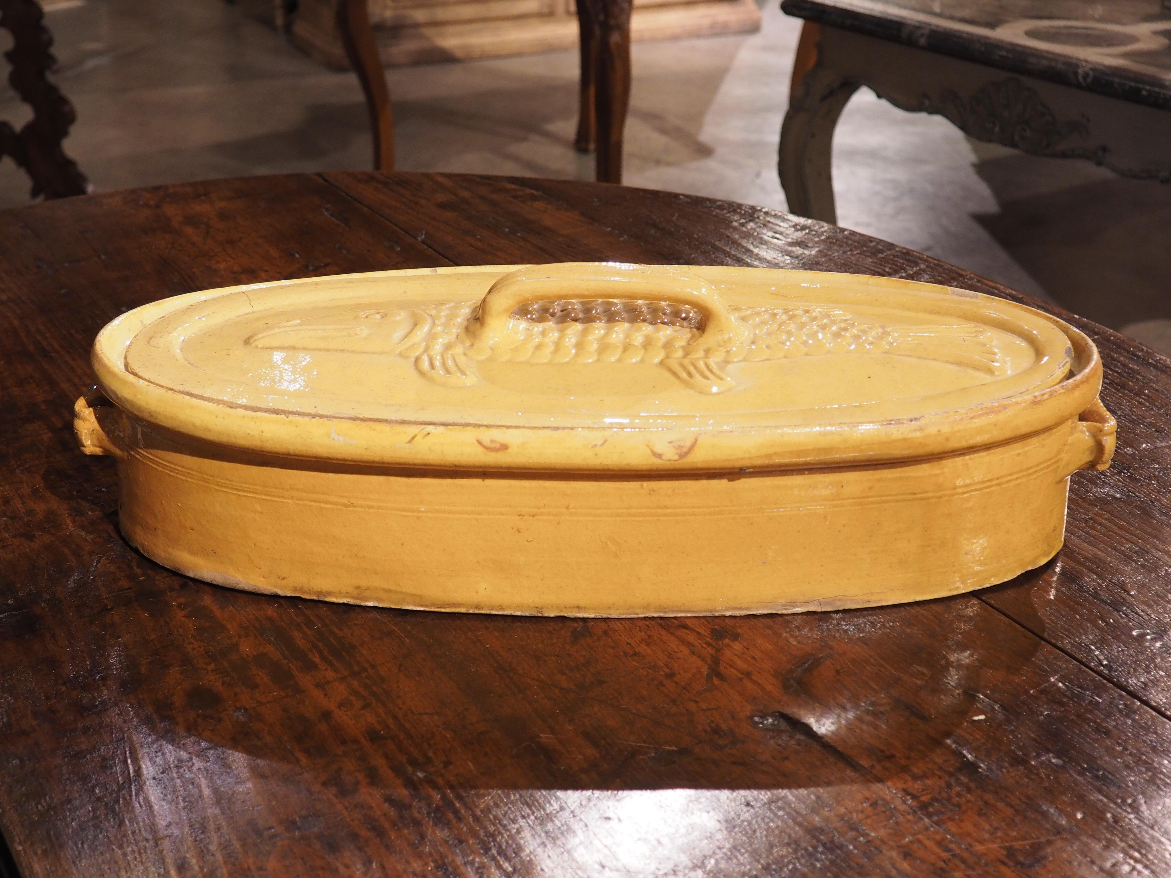 French 19th Century Yellow Glazed Fish Terrine from Alsace, France For Sale