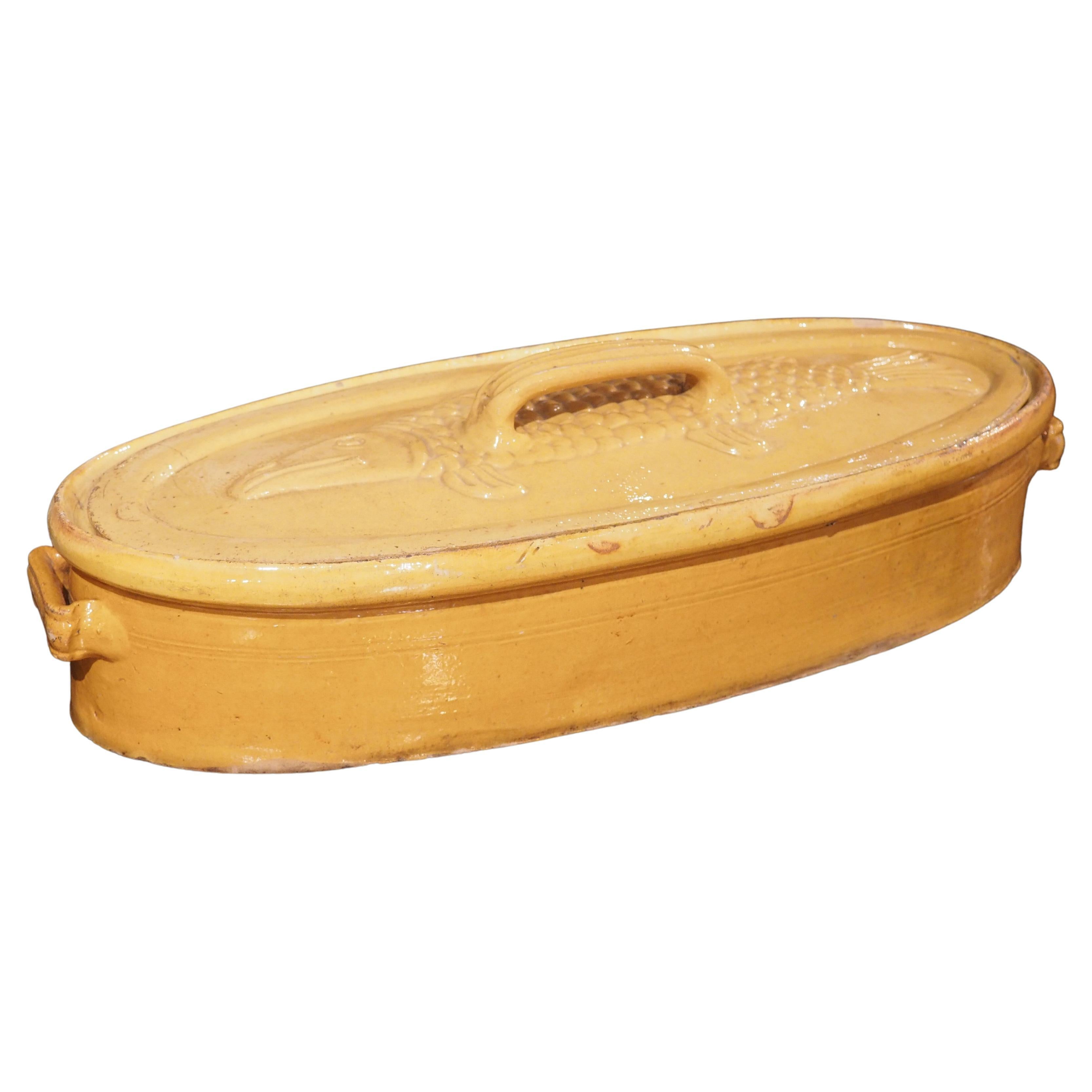 19th Century Yellow Glazed Fish Terrine from Alsace, France For Sale